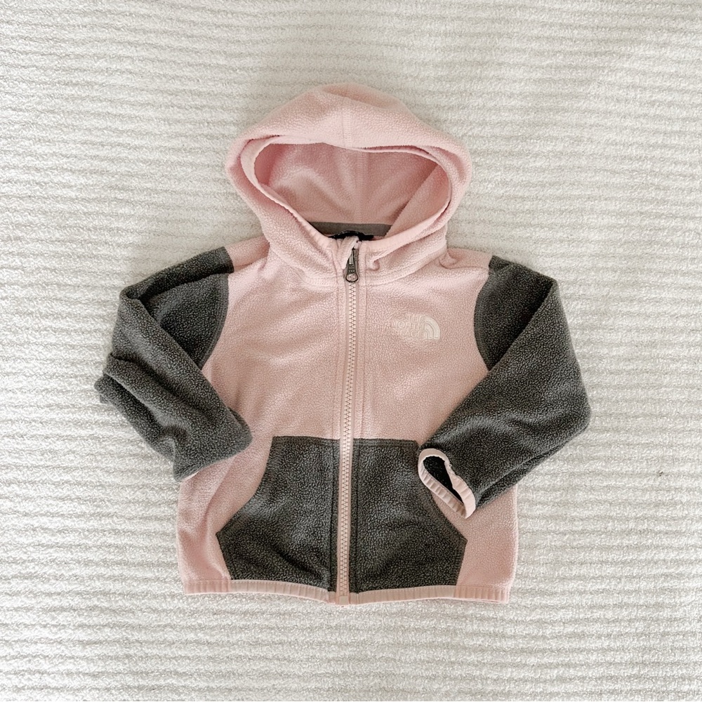 The North Face Pink and Gray Kids Fleece Zip Hoodie